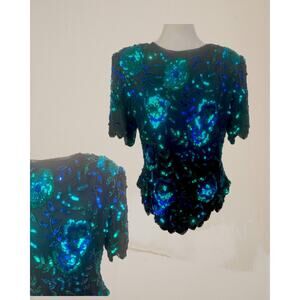 Sequin Embellished Black and Blue Women's Top Laurence Kazar
